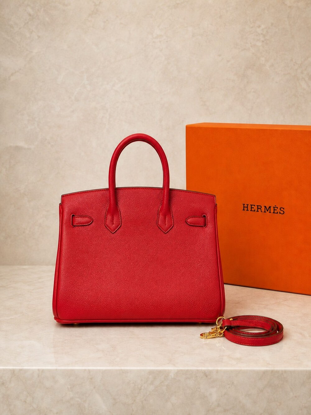 Hermes Birkin Handbag in Rouge Casaque Togo with Gold Hardware - Picture 3 of 9